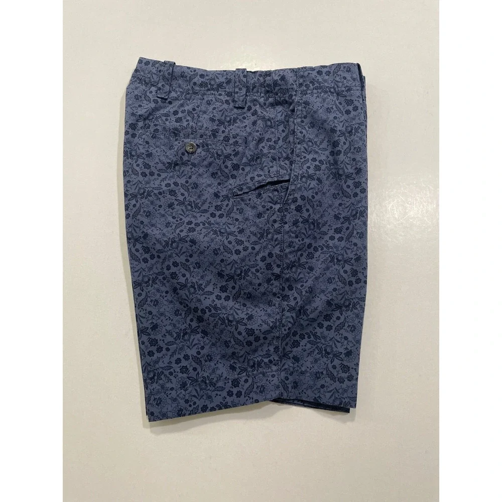 Roundtree & Yorke Casuals Mens 34 Blue Floral Cotton‎ Flat Front Chino Shorts